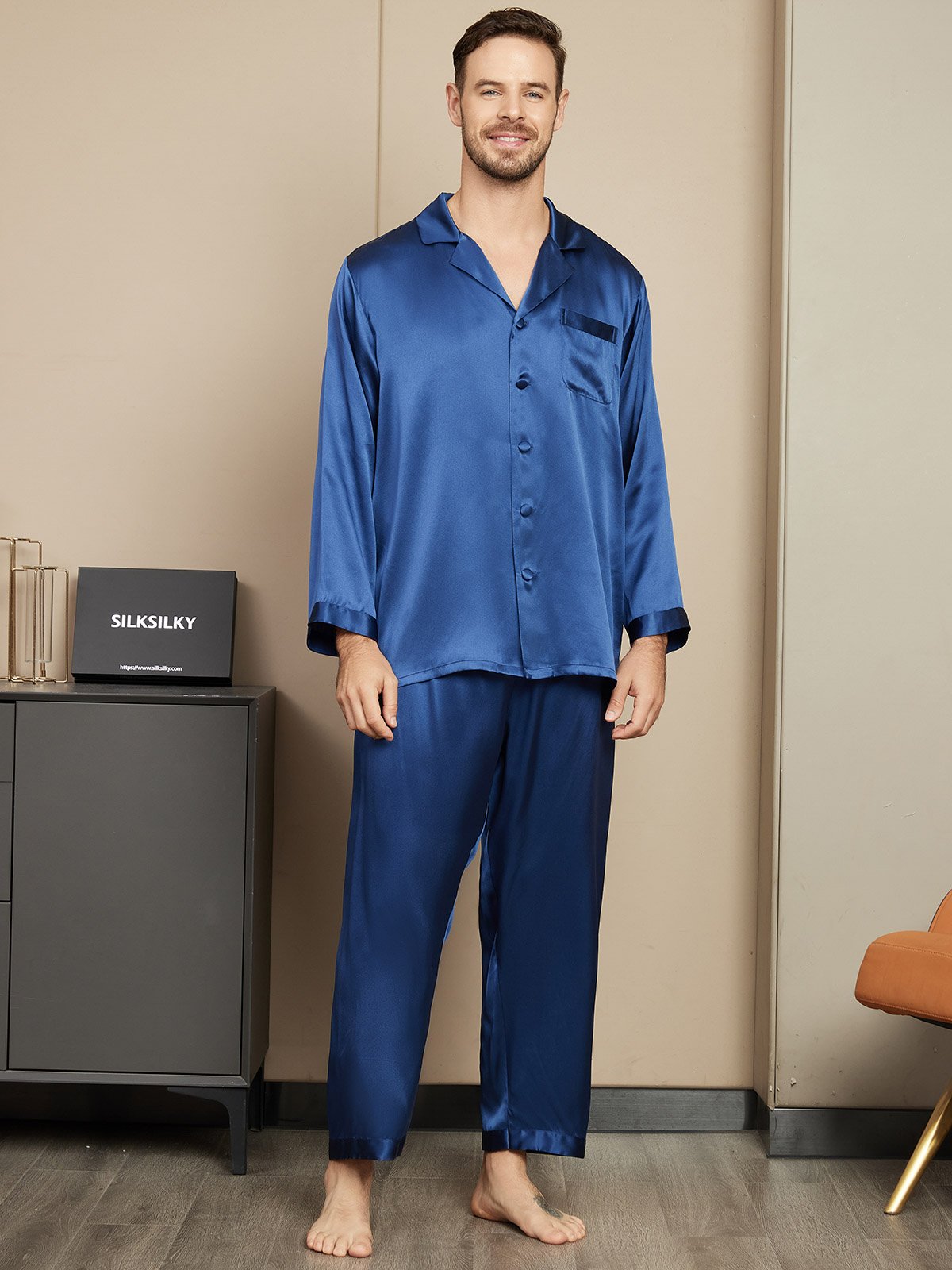 Pure Silk Long Sleeve Men's Pajamas Set