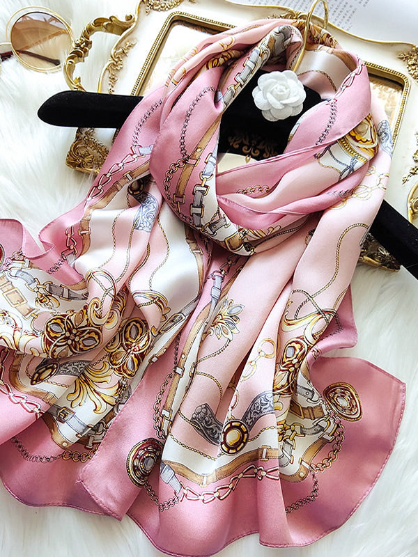 Pure Silk Printed Rectangular Long Shawl Scarf 170x53cm