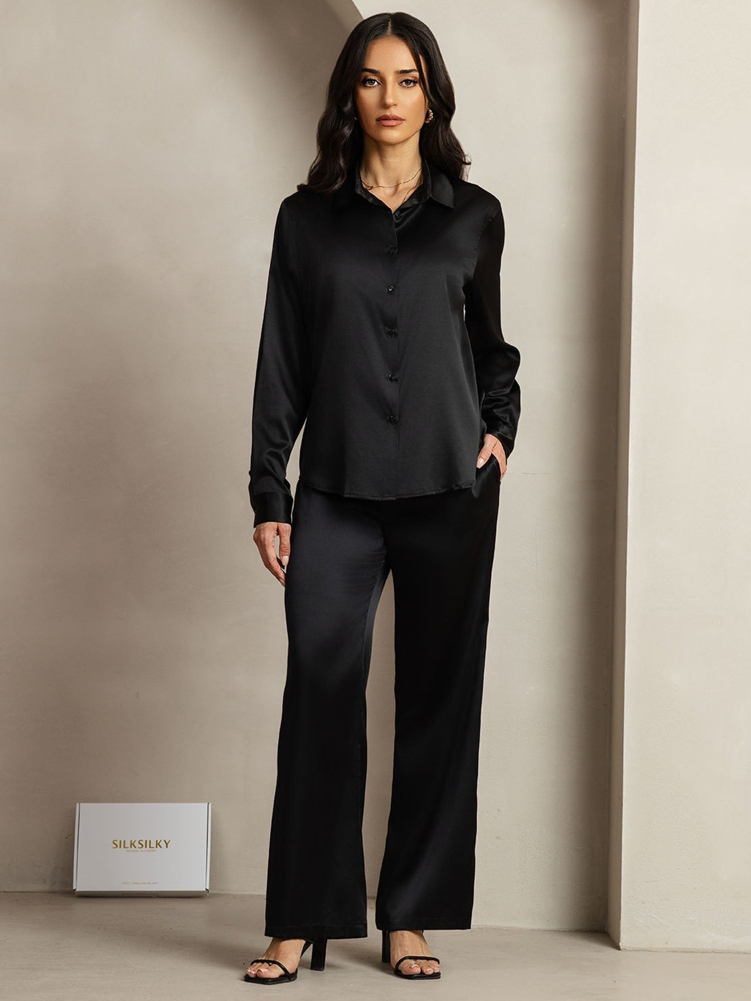 19Momme Silk Button-Up Shirt & Wide-Leg Pants Set