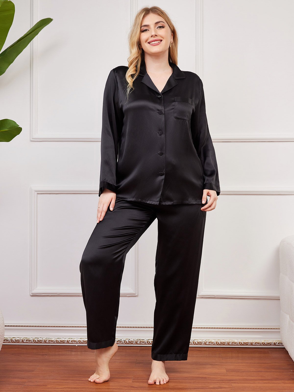 Clearance(US Warehouse) - Plus Size Pure Silk Button-Up Women’s Pajamas