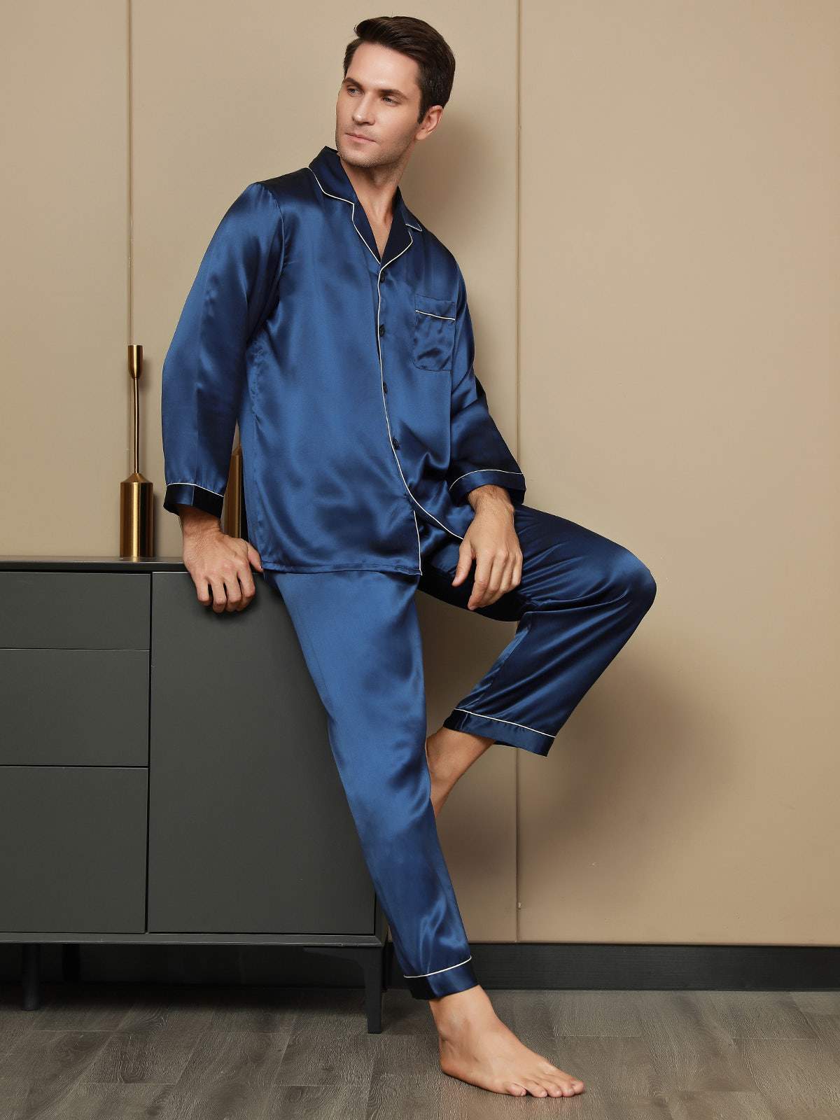 Pure Silk Long Sleeve Men's Pajamas Set