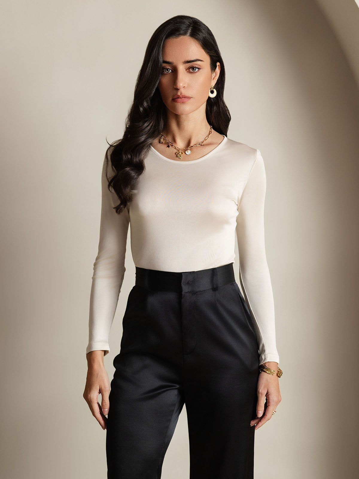 Women's Silk Long Sleeve Round Neck Top