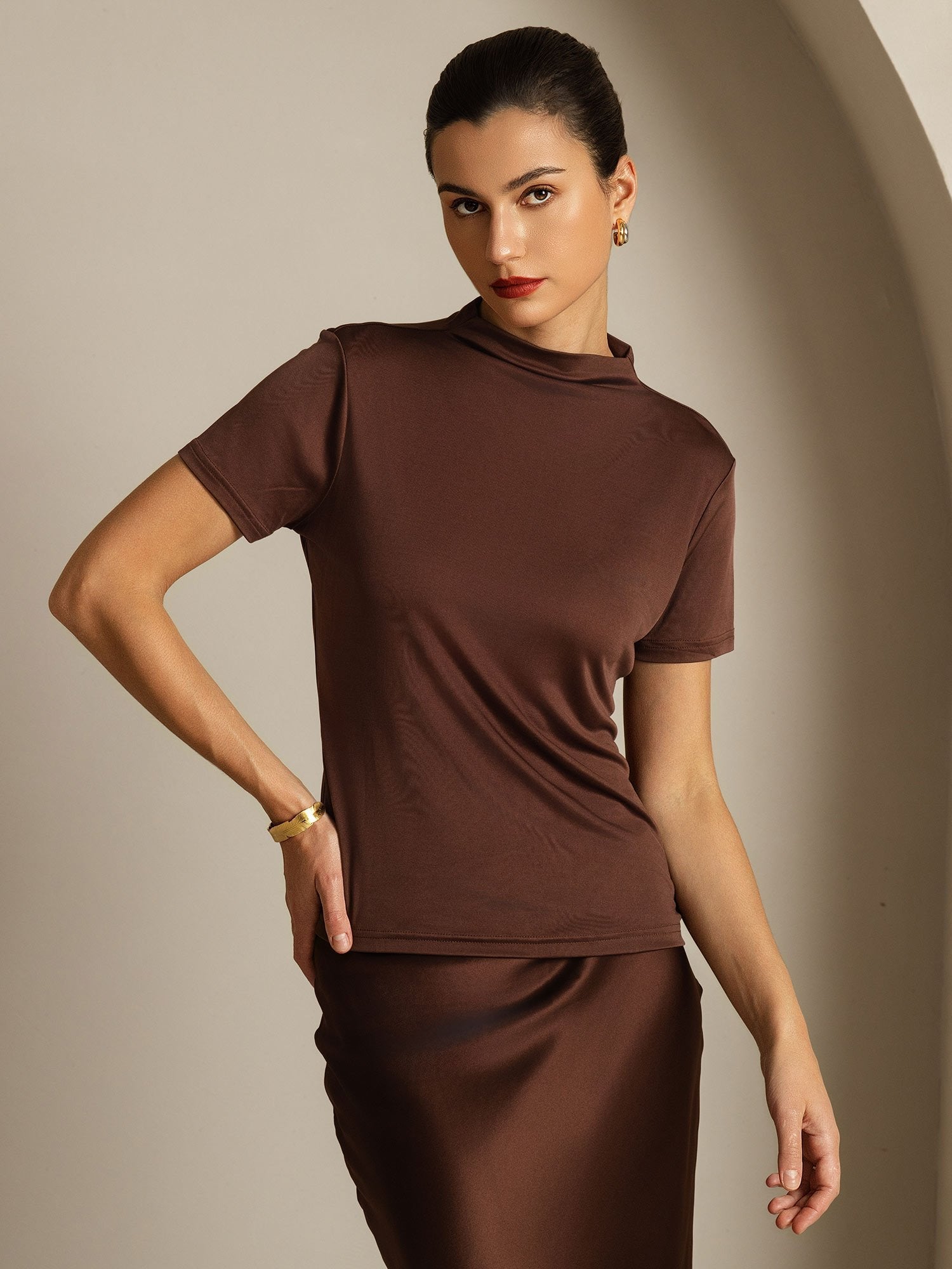 Pure Silk Short Sleeve Mock Women's T-Shirt