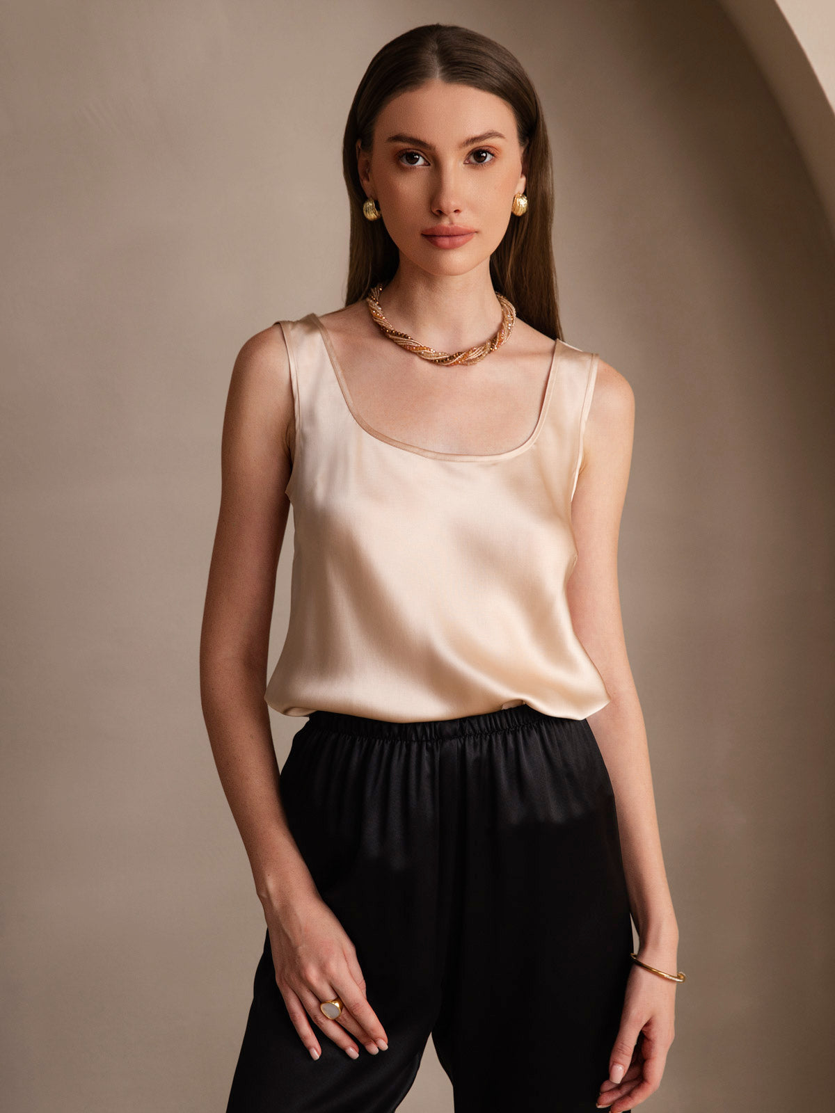 Women's Pure Silk Sleeveless U Neck Tank Top