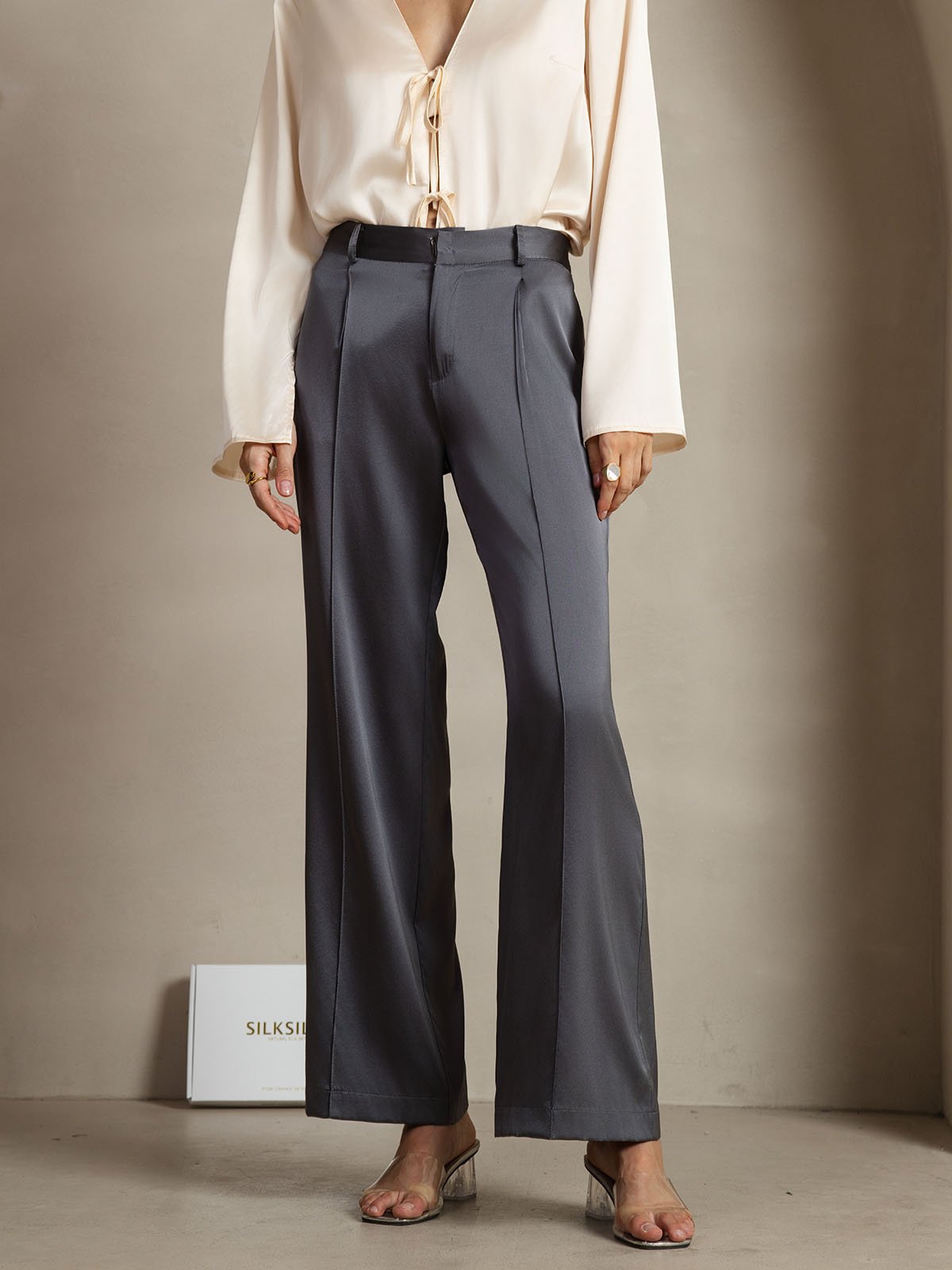 19Momme Silk Straight Leg Women's Pants With Side Pockets Design